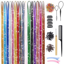 16 Colors Hair Tinsel Kit with Tools 3200 Strands Glitter Tinsel Hair Extensions