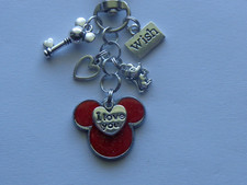 DISNEY WORLD MINNIE MICKEY MOUSE LOVE KEY CHAIN CLIP FOR PURSE BAG CHARM FOB