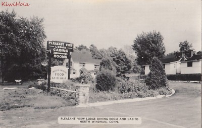 Postcard Pleasant View Lodge Dining Room + Cabins North Windham CT