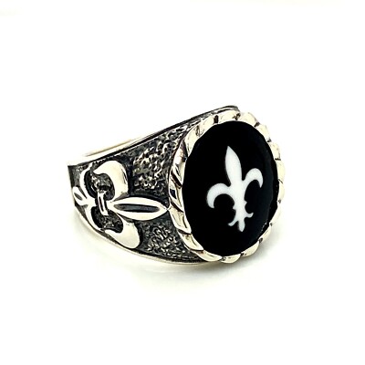 925 Sterling Silver White Fleur De Lis Signet Ring Sz 9 | eBay