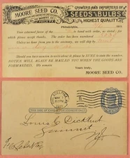 1911 USA ONE CENT PRE-PAID POSTAL CARD BY MOORE SEED CO. PHILADELPHIA HAND DATED