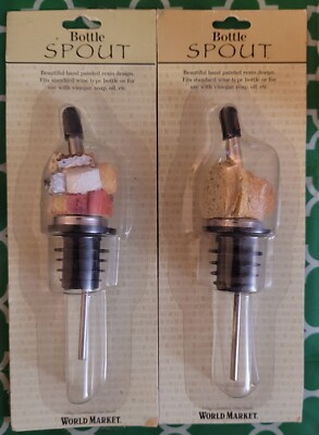 Two 2008 World Market bottle spouts: cheese and bread *new/sealed*