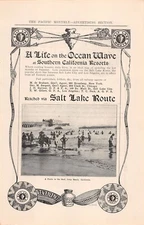 1906 ad Long Beach CA SALT LAKE ROUTE RR Life on Ocean Wave Southern California