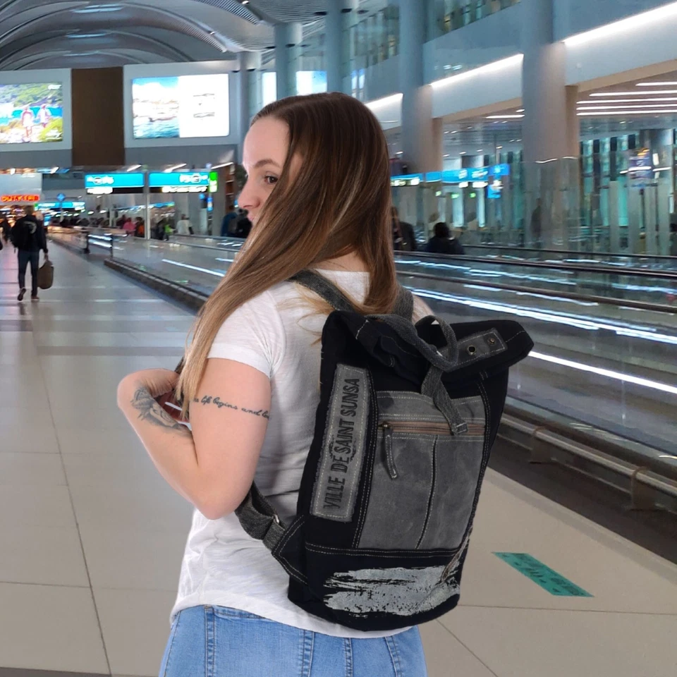 Rucksack. XL Leinwand/Canvas Backpack. Rolltop Cityrucksack. Vintage Daypack - Bild 2 von 4