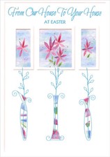 3 Tall Vases and Die Cut Windows Designer Greetings House to House Easter Card