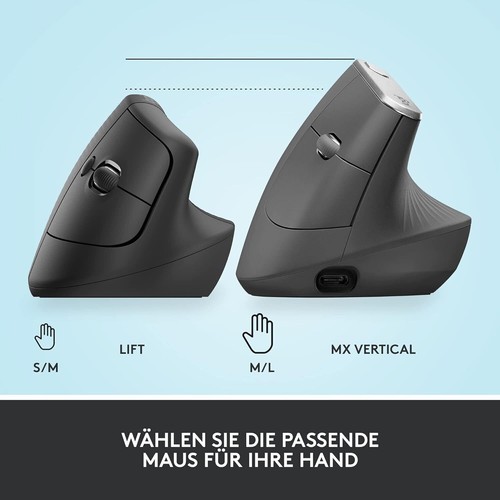 Logitech Lift Vertikale Ergonomische Maus, Kabellos, Bluetooth oder Logi Bolt U - Bild 10 von 12