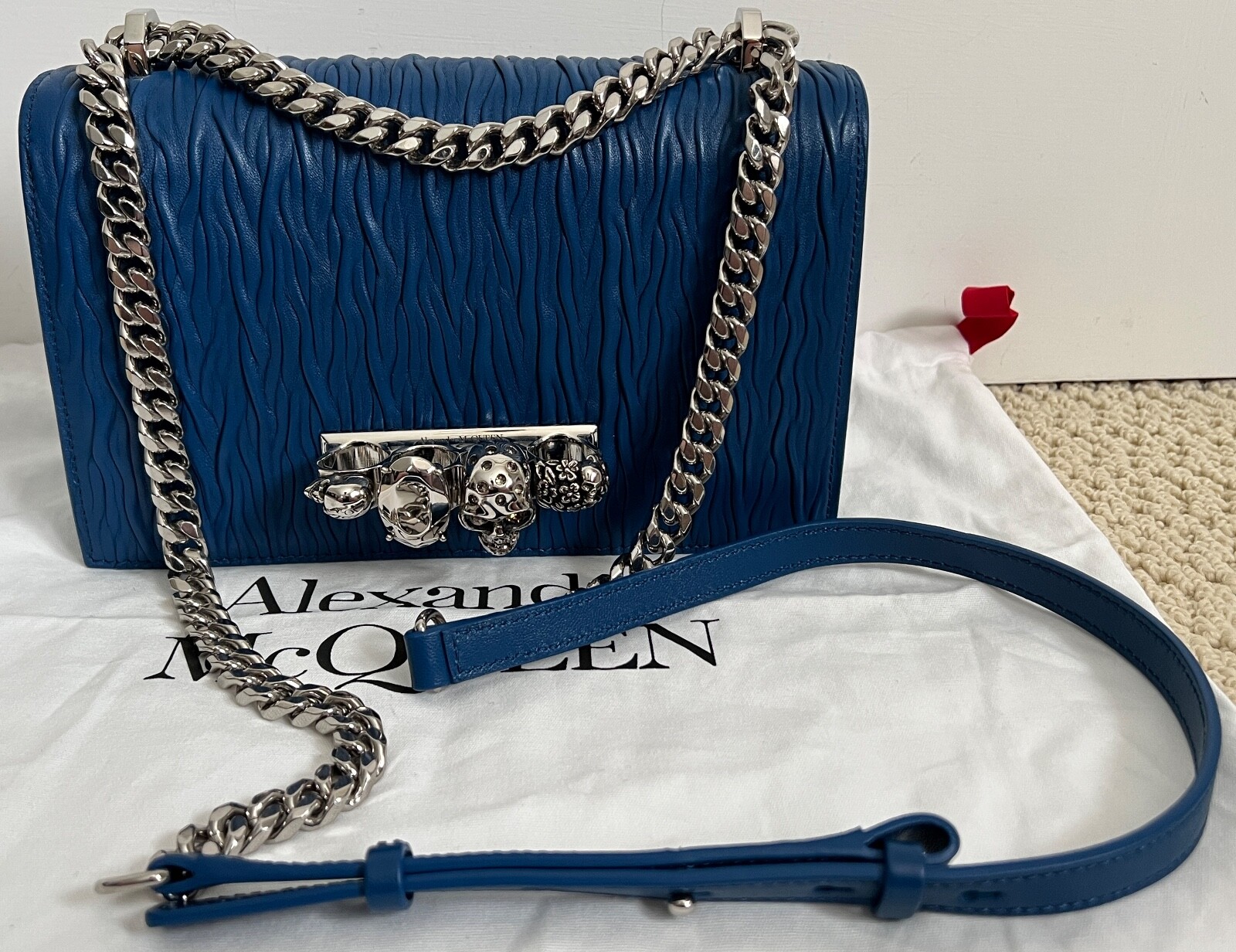NWT Alexander McQueen Jeweled Satchel Knuckle Duster Skull Ring Shoulder Bag image 4