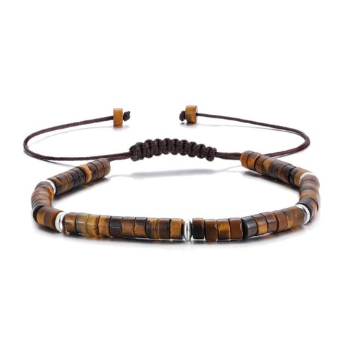Pulsera delicada trenzada con piedra de ojo de tigre natural pulsera de piedra marrón para hombre - Imagen 3 de 7