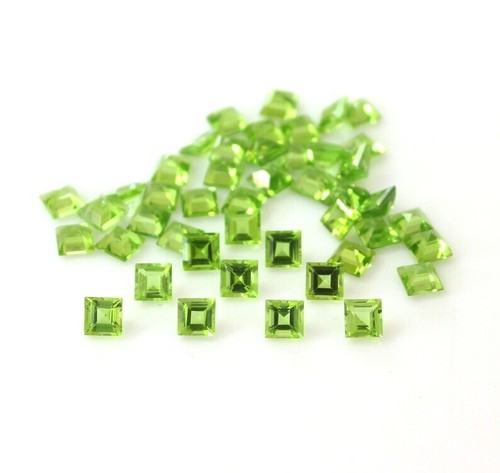 Natural Peridot 2mm Square Faceted Cut Calibrated Size Loose Gemstone 25 Pcs - Picture 4 of 5