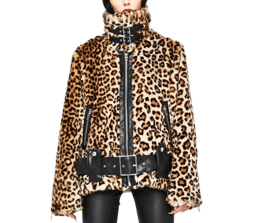 Blank NYC Faux Fur Leopard Print Moto Jacket Size XS