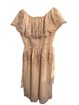VTG 80s Joy Stevens Antonio Ruspoli Ivory Lace Eyelet Cottagecore Boho Dress M*