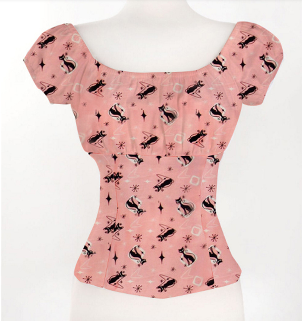 Slim Fit Off Shoulder Black Cat Print Blouse for Women - XL