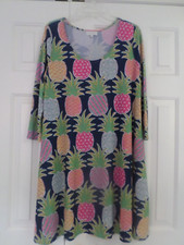 Ladies Size Medium Simply Southern PINEAPPLES on Navy Blue Dress 3/4 Sleeves