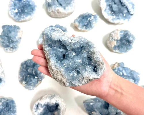 Celestite Crystal Clusters - Natural Celestite Geodes (Blue Celestite Druze)