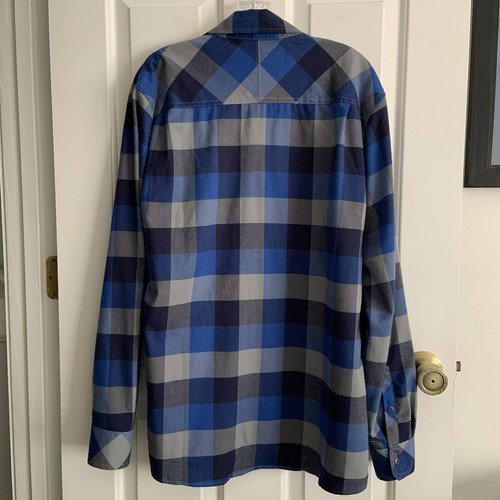 LL Bean Mens Blue Button Up Buffalo Plaid Wool Blend Gorp Core Technical Shirt L - Picture 10 of 12
