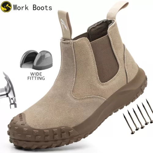 Safety Work Steel Toe BootsMen Cow Suede Welding Shoes Slip-on Lightweight - Picture 4 of 36