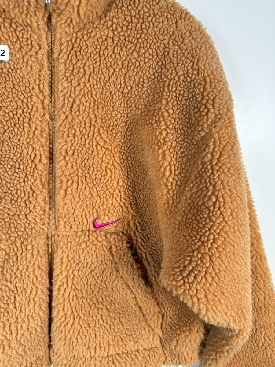 Nike Womens Full Zip Swoosh Teddy Faux Fur Sherpa Fleece Jacket