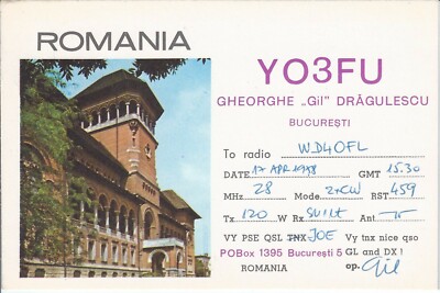 Vintage YO3FU Bucharest Romania 1978 Amateur Radio QSL Card