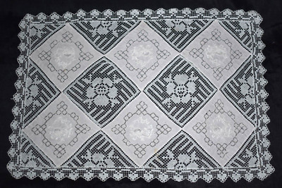 Antique Lace Embroidered Table Placemats White Pink Floral Handmade Set of 12