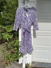 NWT Talbots Pretty White Purple Floral Cotton Lined Round Neck MIDI Dress 22W