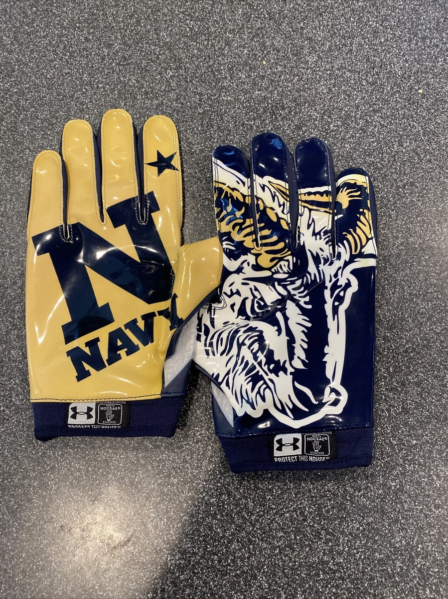 Team Issued Navy Midshipmen Football Gloves Naval Academy UA Swarm