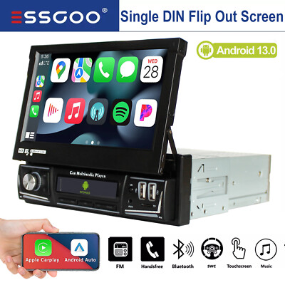 7'' 1 DIN Car Stereo Radio Android 13 4+64G Flip Out Screen Carplay GPS Navi WIFI