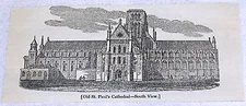 1832 magazine engraving ~ Old St. Paul's Cathedral - South View