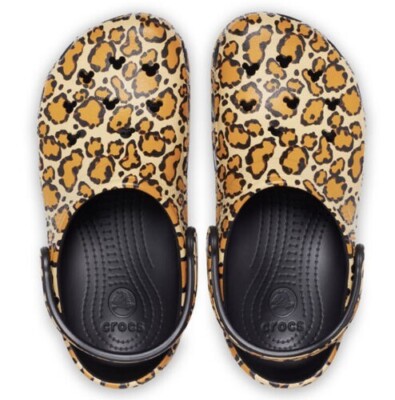 Disney Parks Animal Kingdom Leopard Spots Print Crocs Mickey Mouse Cutouts NEW