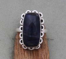 925 Sterling Solid Silver Rings Sodalite Gemstone Ring Anniversary Gift Ring