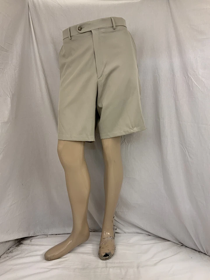 Greg Norman Golf Shorts 38 Performance Fit Tan Poly Flat Front YGI N2-693 - Image 2 of 4