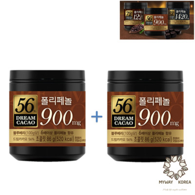 2EA) LOTTE Dream Cacao 56% Polyphenol Rich Chocolate Korean Snack 86g 