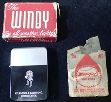 Rare Windy Matawan Lighter Co Inc. Atlas Tool & Machine Co. Detroit & Zippo Wick