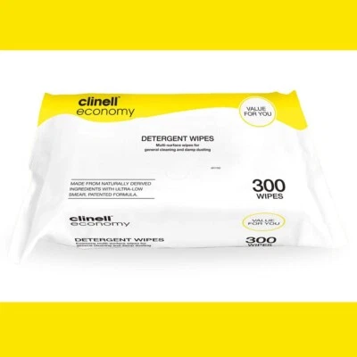 Clinell Detergent Wipes - Alcohol-Free Multi-Surface Cleaning Pack of 300 Wipes
