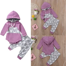 2Pcs Newborn Baby Girl Deer Romper + Long Solid Color Pants Set Outfits Clothes