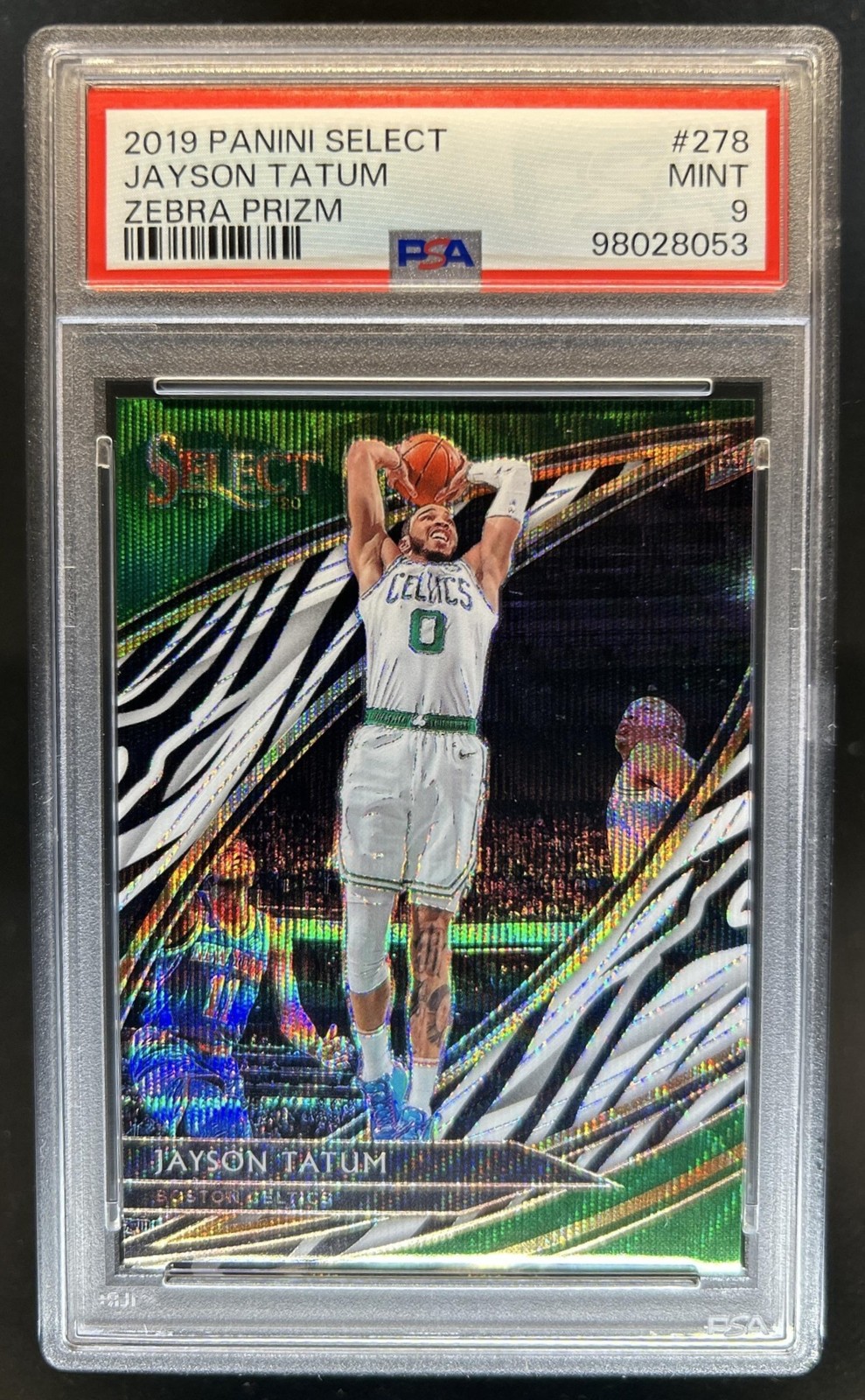 2019-20 Panini Select Jayson Tatum Zebra Prizm SSP Courtside #278 Celtics PSA 9