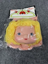 Vintage Darice 5.5” Fabric Doll Mask 1266 NOS Made In Hong Kong Blonde Yarn Hair
