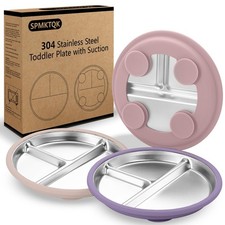 3 Pack Stainless Steel Kids Plates with Suction, 8.1  Divided Toddler  Baby ...