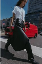 NWT ZARA FAUX LEATHER SKIRT COMBI MIDI DRESS M 5029
