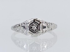 Antique 10K White Gold Round Diamond Engagement Ring Sz 7.25 (AM1092833)