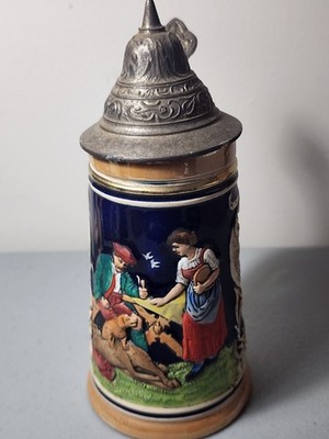 Vintage German Lidded Beer Stein Marzi and Remy M R 1904