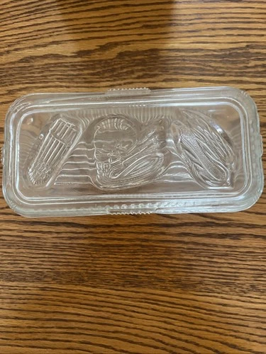 Vintage Federal Glass Clear Refrigerator Dish Container Embossed W/Vegetable Lid
