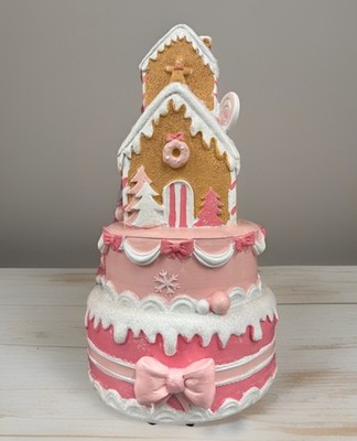 NEW CHRISTMAS PASTEL 2 TIER CAKE WITH GINGERBREAD HOUSE AND COQUETTE BOWS