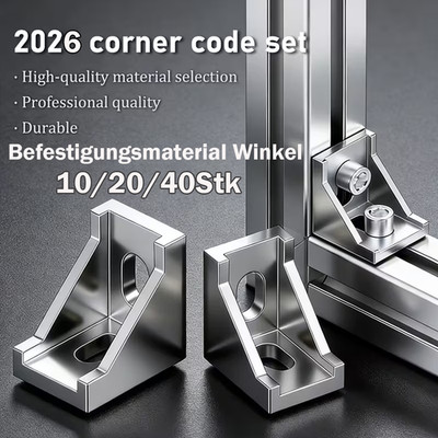 10-40stk Befestigungsmaterial Winkel Für 20x20 30x30 40x40 Nut 6 8 Alu-Profil DE
