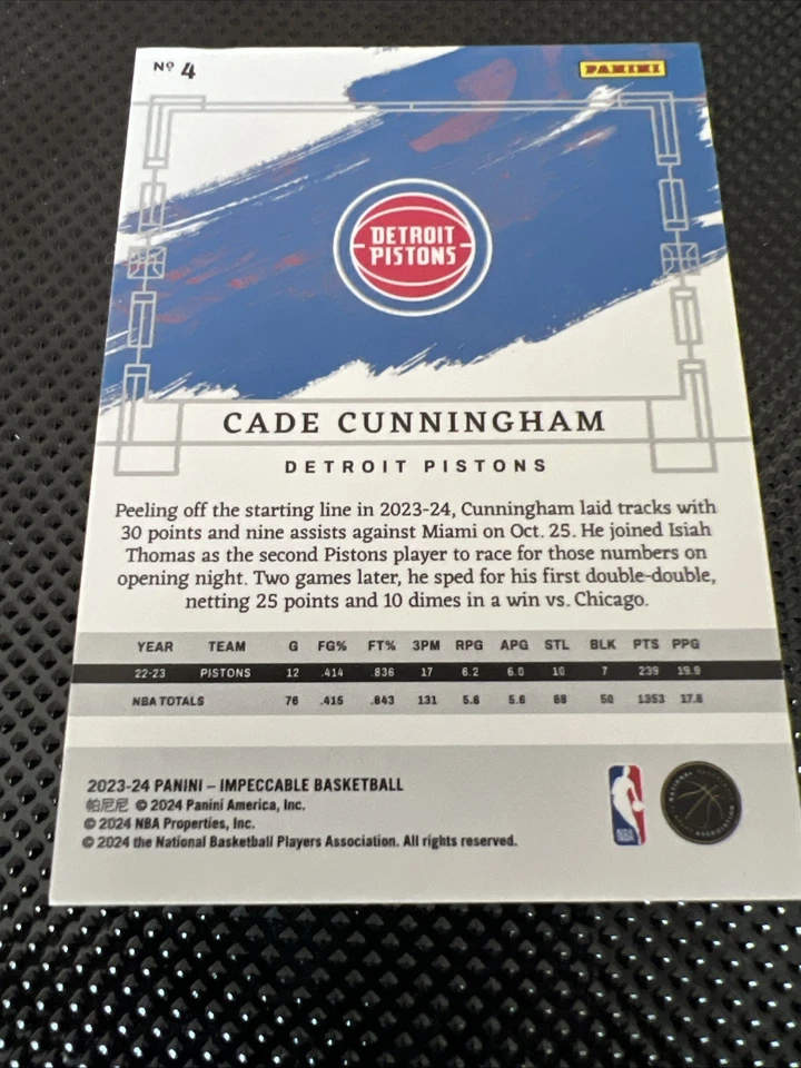 2023-24 Panini Impeccable - Cade Cunningham #4 /99 - Image 2 of 2