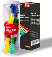 AMM Cable Zip Ties，1000 Pack colored zip ties Assorted Sizes 4, Multicoloured 