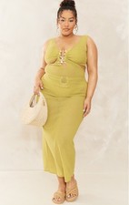 PLUS SIZE WOMENS NEW OLIVE HAMMERED TRIM CUT OUT MAXI BEACH DRESS COVER UP