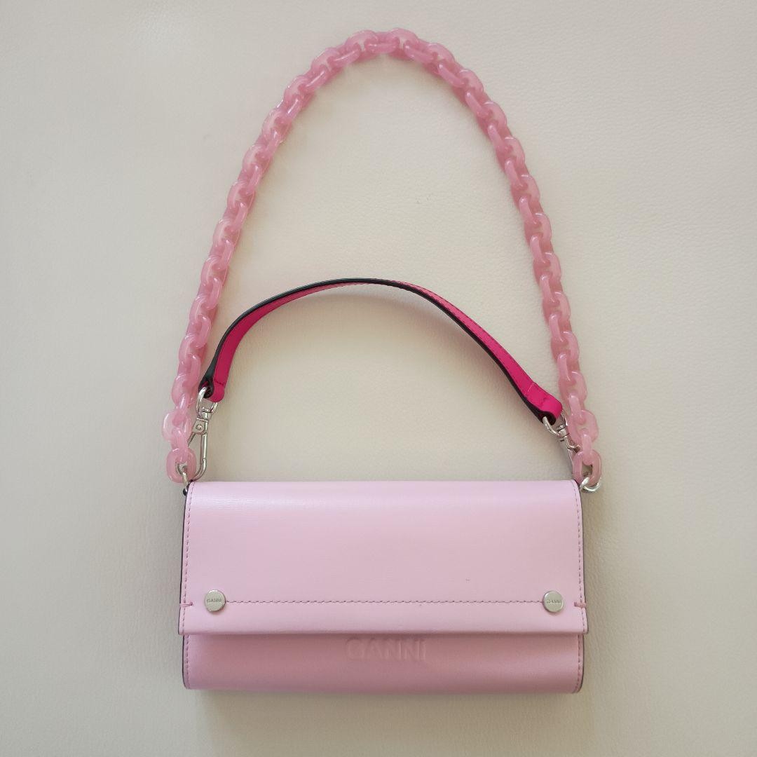 GANNI Pink Leather Wallet Shoulder Bag with Chain Strap