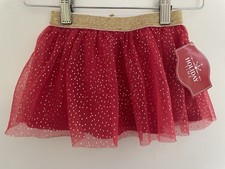 Holiday Time Baby Girls Gold Dotted Layered Christmas Tutu Pull On Skirt Red 12M