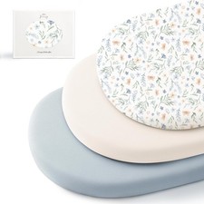 3 Pack Stretchy Bassinet Sheets for Baby Girl Boy, Soft Breathable Baby Bassi...