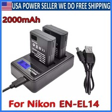 For Nikon 2000mAh EN-EL14 Battery  Dual Charger D5300 D3100 D3200 D3300 D3400